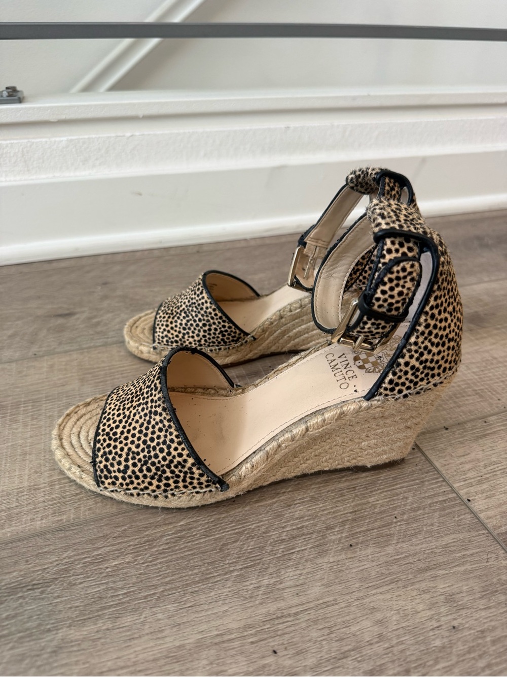 Vince Camuto Leopard-Print Espadrille Wedges - Black Trim